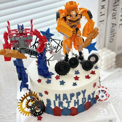 网红变形机器人蛋糕装饰擎天柱摆件齿轮模具儿童男孩生日烘焙装扮 - 图0