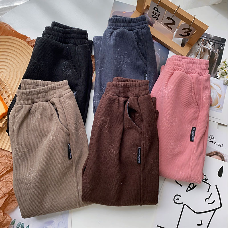 男童加绒裤子秋冬款女童儿童加厚奥粒绒灯芯绒保暖一体绒外穿长裤