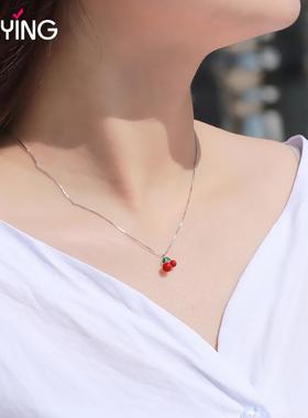 S925纯银红色小樱桃项链女2025年新款小众轻奢高级感锁骨生日礼物