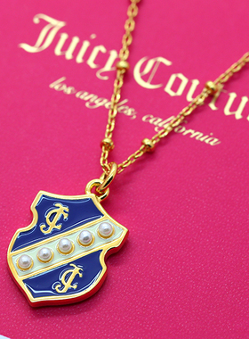 美国juicy蓝色珍珠字母盾牌项链