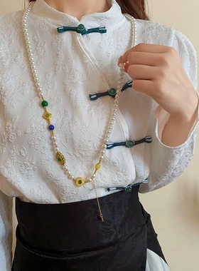 新中式真金电镀平安锁蝴蝶项链国潮设计感锁骨链古风旗袍配饰