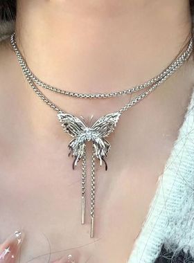 爆款潮轻长配饰抽拉项链蝴蝶颈链2023女夸张锁骨新款奢小众夏脖子
