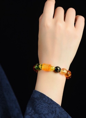 三面手链五彩琉璃六子箴言手串男女佛珠水晶手势