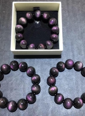 黑曜石手链全紫眼单圈圆珠手串情侣款水晶饰品 黑曜石手链