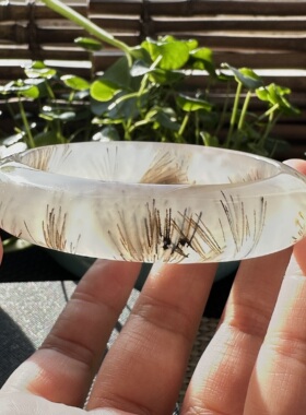 花语玉髓 天然海洋玉髓马料水墨满圈发丝玛瑙手镯圈口54.5mm