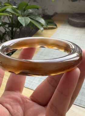 花语玉髓 天然巴西老料虎皮花玛瑙圆条手镯圈口58mm