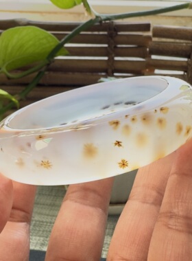 花语玉髓 天然海洋玉髓马料草花满圈金花玛瑙手镯圈口55.5mm