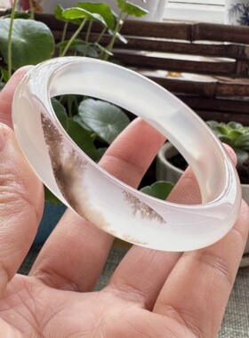花语玉髓 天然海洋玉髓马料水墨草花意境玛瑙手镯圈口56mm