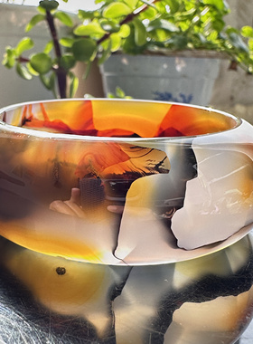 花语玉髓 天然巴西老料水墨红黑景观玛瑙手镯加宽加厚版57圈口