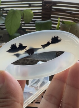 花语玉髓 天然海洋玉髓马料高冰水墨象形玛瑙手镯圈口58.5mm