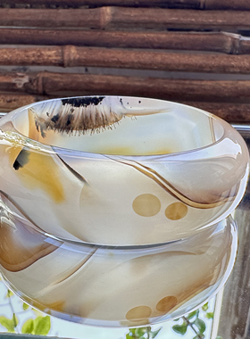 花语玉髓 马料发丝意境景观玛瑙手镯圈口56mm