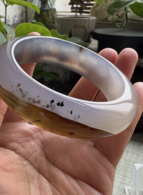 花语玉髓 天然海洋玉髓马料意境草花象形玛瑙手镯大圈口61+