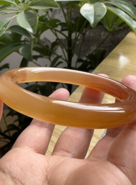 花语玉髓 天然巴西料冰透油润橘红色玛瑙圆条手镯圈口60mm