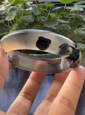 花语玉髓 天然巴西料冰透油润水墨黑花玛瑙手镯开口猫爪55mm