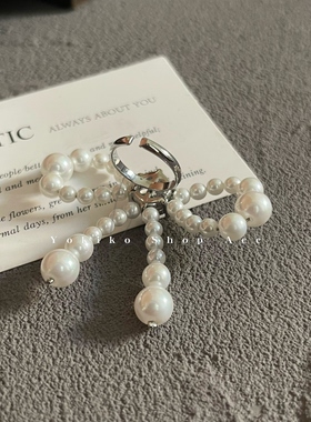 韩国进口ins风韩女最爱仿珍珠蝴蝶结超大开口食指戒指高级感