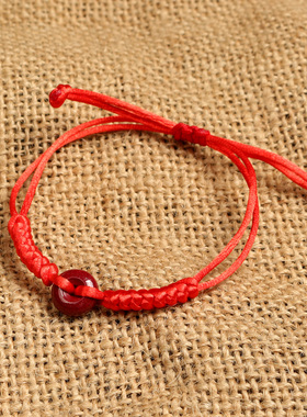 天然朱砂平安扣紫金砂红绳手链