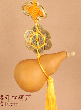 家居挂件天然开口葫芦五帝钱龙头