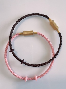 同款ctf简约素钢扣经典编织红色牛皮手绳女款多色八边扣硬金绳