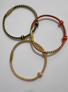 适用硬金搭配手工真牛皮绳转运珠饰品替换编织手环简约个性搭配女