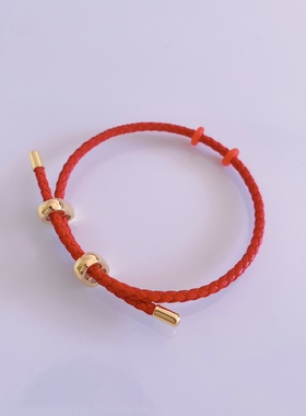 可调节手绳可穿周福字母桃花黄金转运珠防水钢丝绳女款真皮绳手链