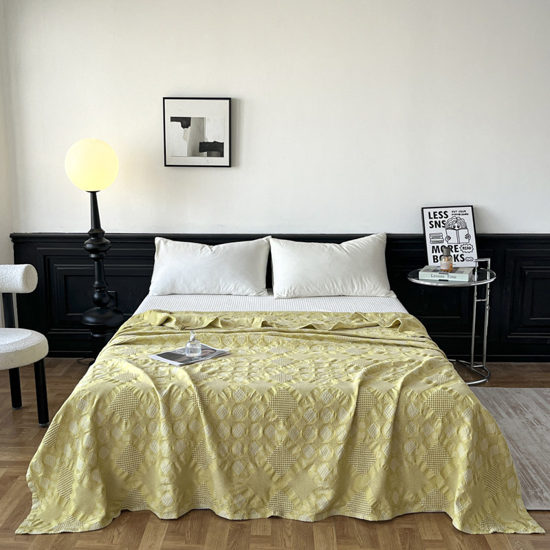 新款全棉纱布休闲毯镂空华夫格毛巾被色织提花双人盖毯办公室毯子,淘宝优惠券,粉丝福利购,淘宝优惠卷