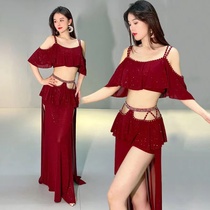 Original small crowddesign belly dance costumes oriental dance autumn and winter bronzed and drill web yarn Practice Suit Suit Class