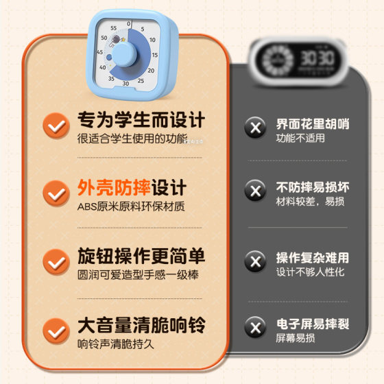 Silent timer, a special artifact for primary school students to study self-discipline, kitchen countdown timer reminder for junior high school students