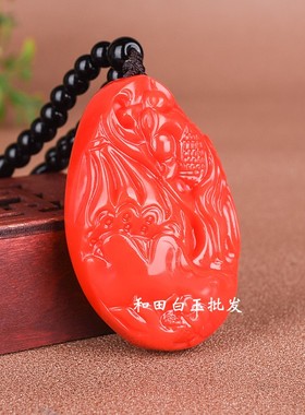 莲年有鱼吊坠金丝玉红玉手把件