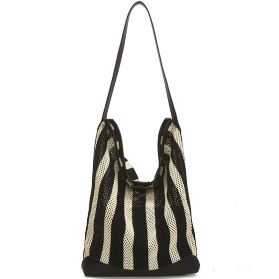 This year's popular bags for women 2025 new fashion striped hollow shoulder bag large capacity vacation tote bag