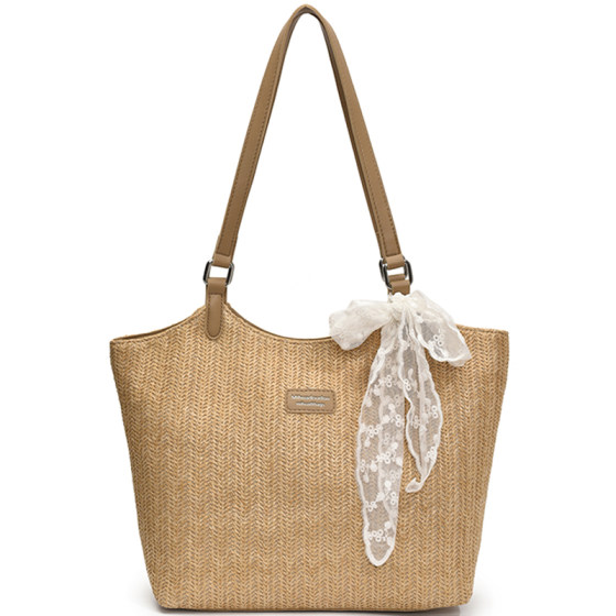 Handwoven bag women's 2026 new popular beach vacation shoulder bag large capacity tote bag straw bag