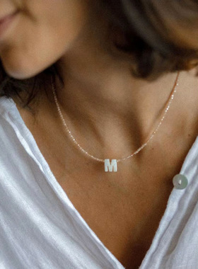 小众轻奢锆石编织串珠细锁骨链欧美百搭天然深海贝壳26字母项链女