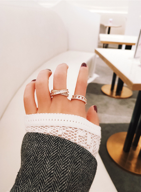 韩国微镶锆石交叉开口珍珠戒指