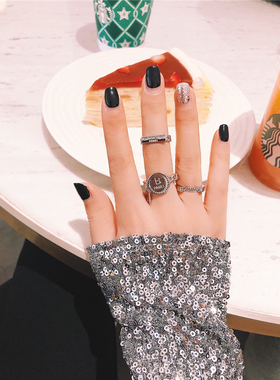 欧美风ins几何字母链条戒指