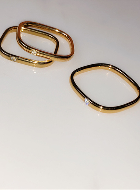 小众钛钢方形指环微镶锆石气质