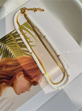 度假风天然白贝壳简约钛钢项链