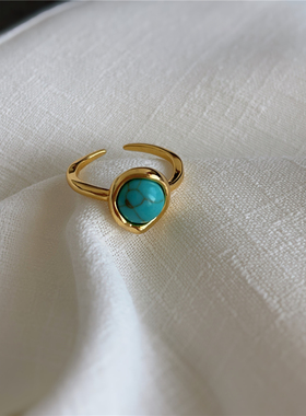 法式复古小众时髦天然蓝松石指环高级感精致通勤度假风百搭戒指女