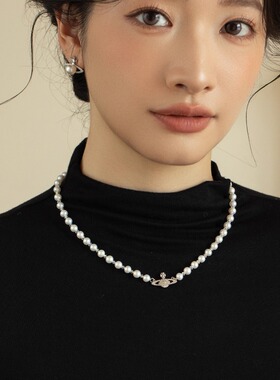 天然淡水珍珠项链女轻奢小众优雅气质锁骨链珠子项链华丽女士礼物