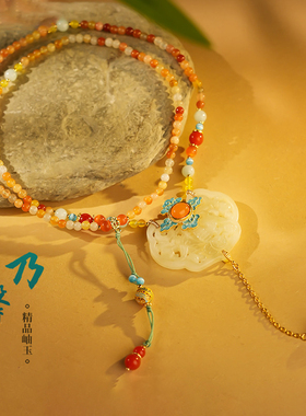 新中式天然金丝玉圆珠项链女款