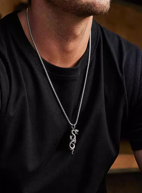 灵蛇吐信纯银男士项链