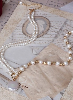 巴洛克吊坠珍珠项链女多层叠戴轻奢小众高级感一款多戴可拆卸手链