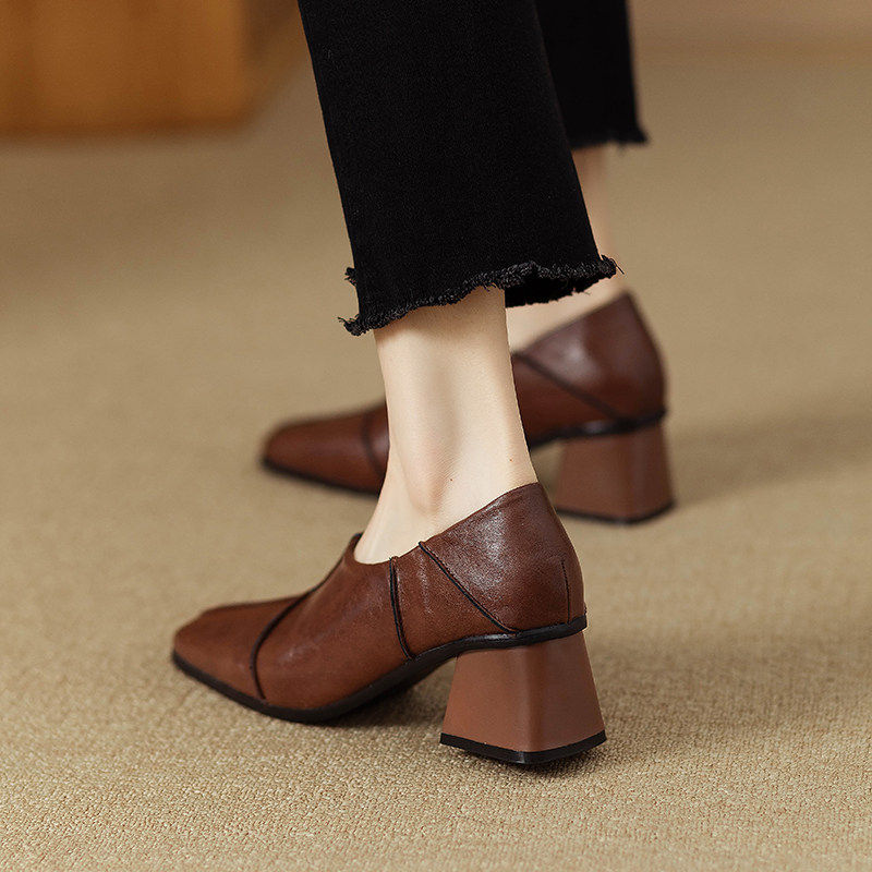 2025法式晚风粗跟单鞋女设计感小众气质高跟鞋软底软皮方头工作鞋,淘宝优惠券,粉丝福利购,淘宝优惠卷