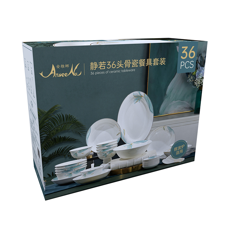 安维娜静若骨瓷餐具套装轻奢风厨房家用乔迁送礼高档礼品套装36头 - 图0