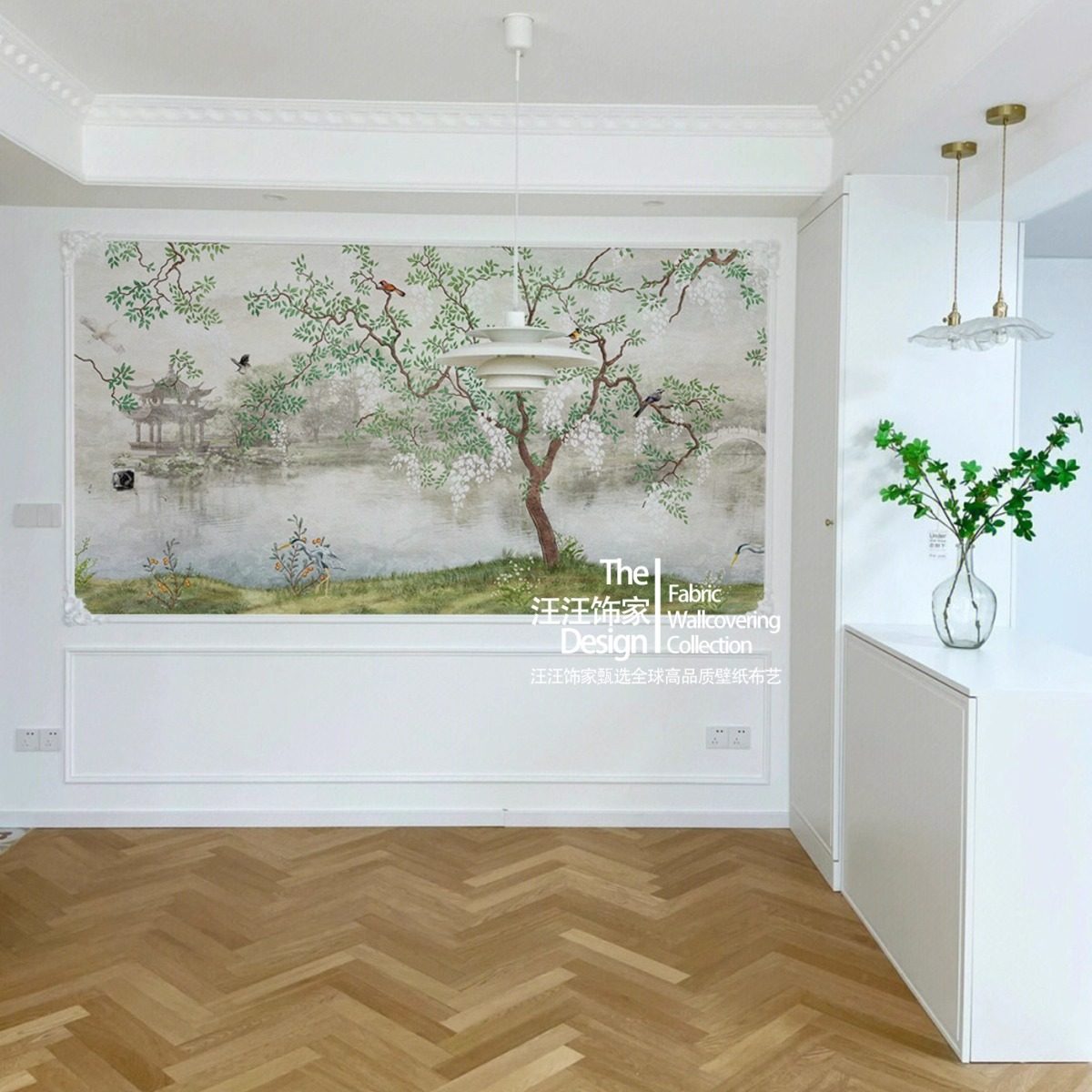 D法式复古中国风花鸟亭子小桥卧室背景墙壁布无缝墙布定制壁画,淘宝优惠券,粉丝福利购,淘宝优惠卷