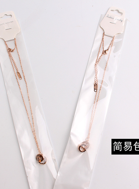 罗马数字双环镶钻钛钢锁骨链饰品