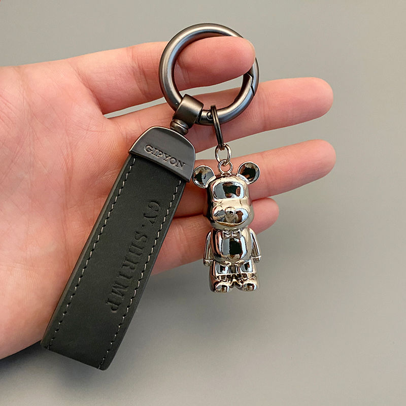 翻毛皮汽车钥匙扣暴力熊创意3D立体小熊挂件男女士情侣锁环YYDS-图0