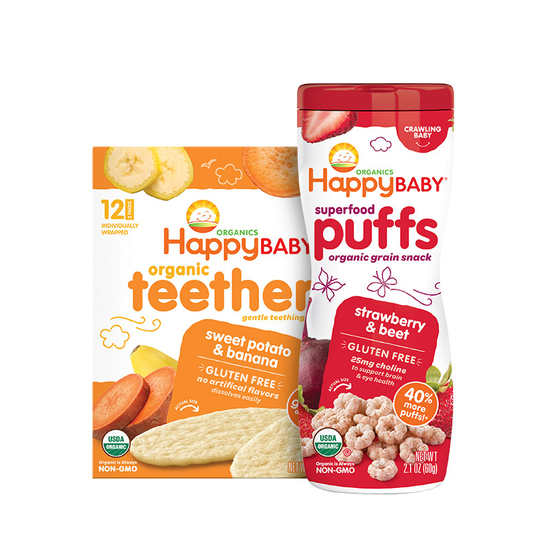 禧贝官方海外旗舰店禧贝磨牙饼干HappyBaby有机婴幼儿辅食饼干草莓彩虹泡芙婴儿组合3