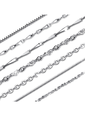 纯银细链子素圈项链女极细锁骨链男士无吊坠配链蛇骨链裸链水波纹