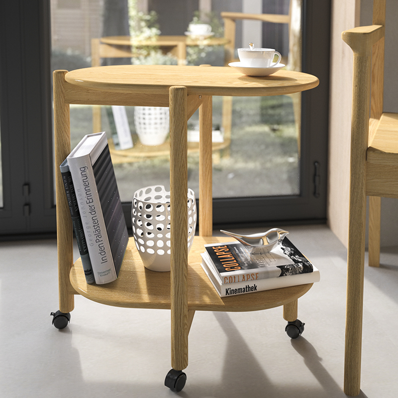 可移动茶几推车全实木活动边几带轮白橡木床头推桌日式木质置物架 - 图1
