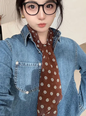 波点丝巾黑色波点长条丝巾女系脖高级感发带豹纹飘带领巾腰带搭配