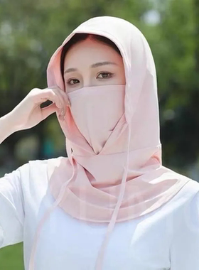 三合一防晒头套防晒口罩遮全脸面罩帽子护颈一体女夏季骑行面巾